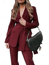 cheap Mom&#039;s Pant Suits-Pantsuit Mother of the Bride  Elegant Shirt Collar Ankle Length Polyester Long Sleeve with Solid Color 2025