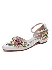 abordables Officiel-chaussures plates blanches brodées de fleurs avec pochette assortie – chaussures de mariage et de mariée élégantes pour femmes