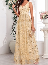levne Večerní šaty-A-line quinceanera šaty elegantní šaty svatba svatební host dlouhé po zem bez rukávů V výstřih tyl bez zad se sklady