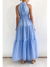 abordables Robes de vacances-Femmes Robe Longue Maxi Robe Robe de remise des diplômes Robe à col licou Mode Moderne Fête Remise des Diplômes Date Coupe régulière Uni Sans manches Col Halter Cyan Noir Violet Claire Vert Été