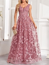 levne Večerní šaty-A-line quinceanera šaty elegantní šaty svatba svatební host dlouhé po zem bez rukávů V výstřih tyl bez zad se sklady