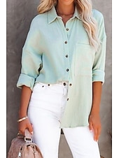 economico Camicie-Per donna Camicia Camicie ispirate al lino Abbottonare Semplice Elegante Manica Lunga Colletto a Camicia Top Regolari Quotidiano Ferie Bottoni Nero Bianco Verde chiaro Arancione Estate