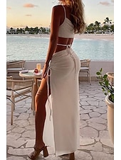 economico Abiti di Laurea-Per donna Abito Midi Abito Bianco Abito da laurea Abito Sottoveste Moda Compleanno Laurea Data Vestibilità regolare Semplice Senza Maniche Spalline sottili Rosa chiaro Nero Bianco Giallo Estate
