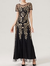 cheap Under $129.99-Dress Mother of the Bride Dress Party Black Dress Sparkle &amp; Shine Crew Neck Floor Length Polyester Short Sleeve with Sequin