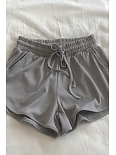 cheap Athletic Shorts-Women&#039;s Shorts Slacks Casual Short Natural Plain Pocket Elastic Drawstring Design Breathability Soft Micro-elastic Street Casual Grey Black White Dark Navy Summer Regular Fit
