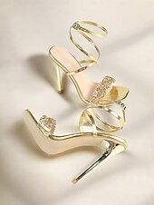 cheap Heeled Sandals-Women's Gold Rhinestone Strappy Stiletto Sandals - Elegant High Heels for Cocktail Parties &amp; Prom