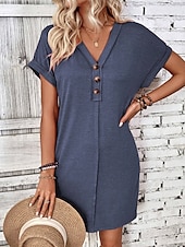 halpa Yksinkertainen mekko-Naisten minimekko A-linjainen mekko T-paitamekko tee-mekko rento ulkona päivittäinen loma säännöllinen istuvuus yksivärinen lyhythihainen V-pääntie musta vaaleanpunainen punainen vihreä kesä
