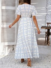 levne Umění a design šaty-Dámské maxi šaty A-line šaty vypasované a rozšířené šaty šaty s nadýchanými rukávy volnočasové dovolená denní běžné střih květinové krátký rukáv V výstřih bílé růžové fialové oranžové léto