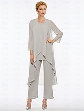 voordelige Broekpakken van mama-Strand Bruiloft Jumpsuit  Pantsuit Moeder van de Bruid Elegante Plus Size Bateau Hals Vloer Lengte Chiffon Mouwloos Wrap Inbegrepen met Effen Kleur om indruk te maken 2025 gratis maat op maat