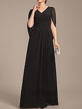 preiswerte Bodenlänge-A-Linie Brautmutterkleid Hochzeitsgast Elegant V Ausschnitt Bodenlang Chiffon Kurzarm mit Falten Raffung 2025