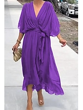 abordables Robe de cocktail-Femme Robe mi-longue robe cocktail Robe d&#039;été Mode Manche Chauve-souris Vacances Rendez-vous Sortie Standard Plein Demi Manches Col V Bleu Violet Vert Printemps