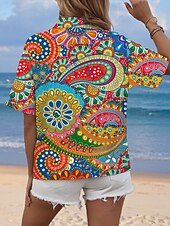 tanie Damskie topy boho-Damskie Koszula Graficzny W Tureckie Wzory Codzienny Elegancki Krótki rękaw Kołnierzyk koszuli Zwykłe topy Codzienny Pomarańczowy Lato Wiosna