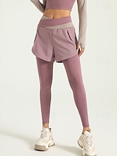 tanie Legginsy i legginsy do jogi-Damskie Spodnie do jogi Legginsy do jogi 2 w 1 Wyszczuplenie brzucha Podnoszenie pośladków Wysoka talia Joga Trening w siłowni Pilates Rajstopy Doły Granatowy Jasnobrązowy Czarny Spandeks Jesień Sport