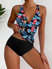 abordables Tankinis-Maillots de bain femmes Bikini 2 pièces Maillot de bain échancré Sans dos Slim Vêtements de plage Vacances Floraux Col halter Sans manches