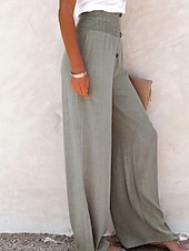 abordables Pantalón liso de lino y algodón-Mujer Pantalones de lino y algodón pantalones Casual Longitud total Cintura Media Plano Cintura elástica Confortable Al Aire Libre Deporte Calle Vino Azul marinero Gris Negro Verano Ajuste regular