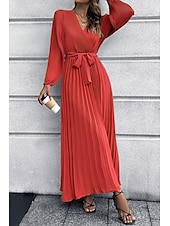 preiswerte abendkleider-Damen Langes Kleid Maxikleid Cocktailkleid Gerafftes Kleid Elegant Mode Geburtstag Teegesellschaft Ausgehen Normale Passform Einfach Langarm V Ausschnitt Schwarz Rote Grün Sommer