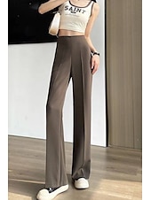 お買い得  パンツ-女性用 スーツ ストリートファッション カジュアル 全長 ナチュラルウエスト 平織り ポケット 弾性巾着デザイン 通気性 ソフト 快適 マイクロエラスティック カジュアル お出かけ ブラック ホワイト コーヒー 夏 レギュラー