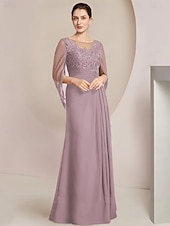 economico Lunghezza del pavimento-Abito Sheath Madre della Sposa Abito Elegante Collo Gioiello Lunghezza Piena Chiffon Manica Mezza con Pizzo Drappeggiato Laterale a Colore Solido taglia personalizzata gratuita