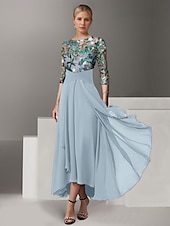 preiswerte Bodenlänge-A-Linie Kleid Brautmutterkleid Hochzeitsgast Kirche Elegant Vintage Illusionsausschnitt Knöchellänge Chiffon Halbarm mit Paillette Stickerei 2025