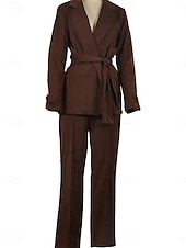 cheap Mom&#039;s Pant Suits-Pantsuit Mother of the Bride  Elegant Shirt Collar Ankle Length Polyester Long Sleeve with Solid Color 2025