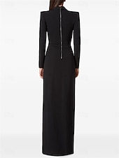 preiswerte Mamas Kleider-Kleid Mutter der Braut Kleid Elegant Partykleid Schwarzes Hemdkragen Bodenlänge Polyester Langärmel mit Kristallperlen