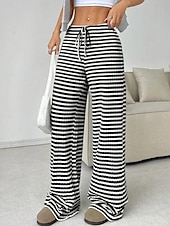 economico Pantaloni-Per donna Pantaloni Casual Lunghezza intera Naturale A righe Elasticizzato Casual Quotidiano Grigio chiaro Marrone e nero Blu cielo e Bianco Bianco / Rosa Estate