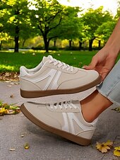 abordables Baskets femme-Baskets basses rétro jaunes pour femmes - Chaussures décontractées à lacets vintage, confortables au quotidien pour un style urbain et extérieur