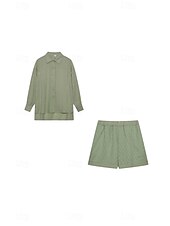 cheap Women’s Short Sets-Women&#039;s Active Basic Shirt Shorts Sets Long Sleeve Shirt Collar Solid Color Dubbele Rij Knopen Holiday Casual Daily Black White Yellow Summer Regular Fit
