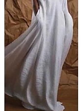 economico Vestiti-Per donna Abito Lungo Maxi Abito Abiti ispirati al lino Abito Bianco Vestito da Festa Abito in cotone e lino Moda Feste Compleanno Vestibilità regolare Semplice Senza Maniche Scollo a V Bianco Estate