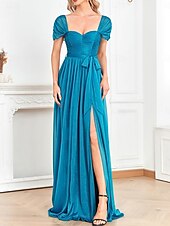 levne Večerní šaty-A-Linie Quinceanera Šaty Párty Šaty Svatební Svatební Host Podlahová Délka Krátký Rukáv Čtvercový Výstřih Polyester s Trakem