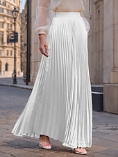 preiswerte Maxi-Röcke-Damen Rock Langer Rock Mode Lang Maxi Hohe Taille Röcke Einfarbig Gerafft Plissiert Schimmernd Mikroelastisch Täglich Ferien Silber Pfauenblau Marineblau Schwarz Frühling, Herbst, Winter, Sommer