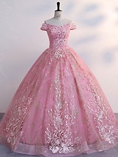levne Plesové šaty-Plesové šaty A-Linie Šaty Quinceanera Elegantní Šaty Svatební Svatební host Na zem Bez rukávů Pod rameny Krajka S hlubokým výstřihem na zádech s Sklady Flitry 2025