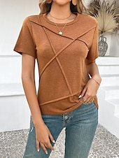 abordables T-shirt uni-T-shirt femme de couleur unie Uni Mode Moderne Décontracté Manches courtes Col rond Hauts réguliers Quotidien Week-end Noir Rose Marron Gris Été