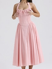 cheap Dresses-Retro Vintage Medieval Renaissance Midi Dress Flare Dress Ren Faire Halter Regency Inspired Floral Women&#039;s Masquerade Wedding Vacation Casual Daily Adults&#039; Dress Summer