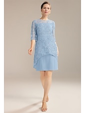 preiswerte Teelänge-A-Linien-Kleid für die Mutter der Braut, elegant, zierlich, U-Ausschnitt, knielang, Chiffon, halbe Ärmel, mit Falten, einfarbig, 2025
