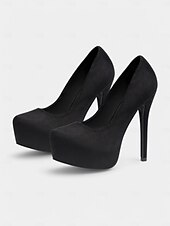 abordables Fête de la Vie Nocturne-Escarpins à talons hauts noirs pour femmes – Escarpins à talons aiguilles en daim élégants des années 1980 pour fêtes, mariages et soirées