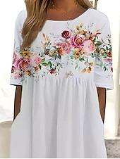 ieftine rochie florală-Pentru femei Rochii Midi Rochie de Vară Rochie de vară Rochie Slip Vacanță Casual Stiluri de Plajă Zi de Naștere Zilnic Concediu Potrivire Largă Floral Grafic Manșon scurt Stil Nautic Alb Vară