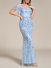 preiswerte Bodenlänge-Meerjungfrauenschnitt Brautmutterkleid Hochzeitsgast Elegant V Ausschnitt Bodenlang Spitze Kurzarm mit Spitze 2025