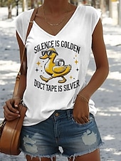 billige Humor og sitater tanktopp-Dame Camisole Tank Top Grafisk Bokstaver Stilfull Fritid Ermeløs V-hals Vanlige topper Daglig Trykt mønster Hvit Sommer