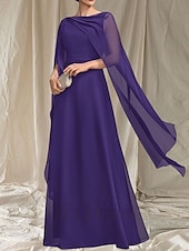 preiswerte Bodenlänge-A-Linie Brautmutter Kleid Hochzeitsgast Elegant Rundhalsausschnitt Bod-Length Chiffon Ärmellos mit Sash  Band Rüschen Raffung