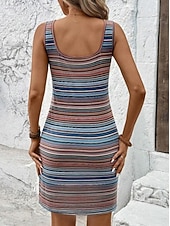 preiswerte Streifen- und geometrische Kleider-Damen Minikleid Lässiges Kleid Tanktop-Kleid Sommerkleid Urlaub Stylisch Klassisch Alltag Lässige Passform Grafik Streifen Ärmellos U-Ausschnitt Staubiges Blau Sommer