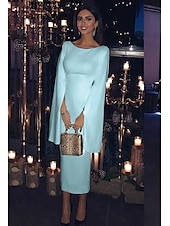 billiga Cocktailklänningar-Sheath cocktailklänningar elegant klänning bröllopsgäst semester te längd lång ärm juvelhals höst bröllopsgäst jersey rygglös med slank enfärgad derbyklänning 2025