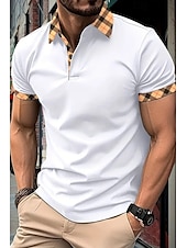 cheap Men&#039;s Classic Polo-Men&#039;s Golf Shirt Golf Polos Shirts Formal Work Lapel Short Sleeve Modern Comfortable Color Block Patchwork Buttons Summer Spring Regular Fit Wine Apricot Black White Dark Navy Orange Golf Shirt