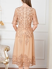 preiswerte Teelänge-Kleid Brautmutterkleid Hochzeitsgast Elegant Chinesischer Stil V Ausschnitt Knielang Polyester Baumwollmischung Halbarm mit Stickerei 2025