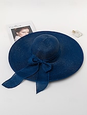 billiga Kvinnors hattar-elegant solhatt med bred brätte för kvinnor – sommarhatt i stråhatt med svart rosett, UV-skydd, hopfällbar floppy hatt för semester, trädgårdsfester och utomhusresor