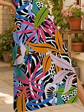 preiswerte Hawaiian-Kleider-Damen Maxikleid Sommerkleid A Linie Kleid Urlaub Lässig Normale Passform Grafik Blatt Kurzarm V Ausschnitt Colourful Sommer Frühling