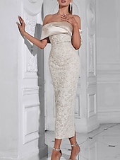 levne Koktejlové šaty-Sheath  sloupec párty šaty elegantní šaty svatební svatební host kotníková délka bez rukávů bez ramínek polyester bez zad s potiskem derby šaty 2025