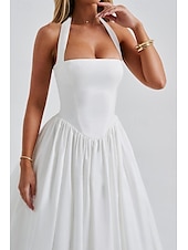 ieftine Rochii de absolvire-Pentru femei Rochii Midi Rochie albă Rochie de absolvire Modă Modern Zi de Naștere Concediu Absolvire Fit regulat Simplu Fără manșon Gâtul halter Negru Alb Roșu-aprins Vară