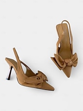 olcso Cicás sarkú cipők-zöld masnis kitten heel slingback cipő – elegáns hegyes orrú randevús éjszakai és hétköznapi női sarkú cipő