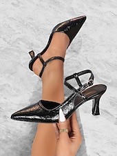 abordables Talons Aiguilles-Escarpins à bride arrière et bout pointu pour femme – élégants escarpins en cuir verni avec talon chaton et brides croisées pour le bureau, les fêtes et les tenues de soirée